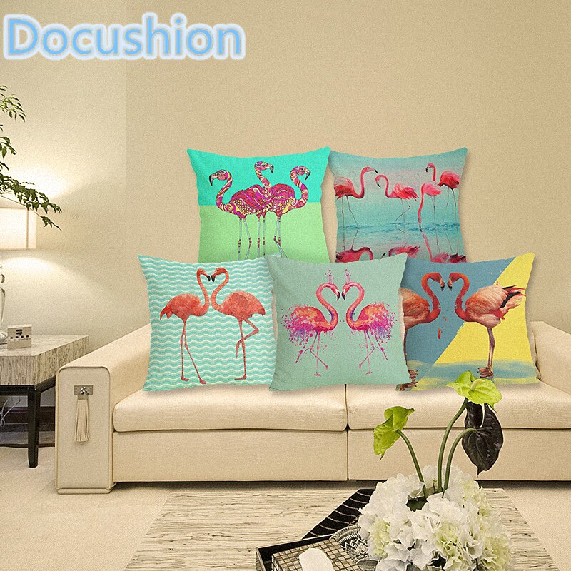 öְ μ  Ŀ Ȩ    ̽   Ŀ     /Flamingos Print Cushion Cover Home Decor Decorative Cushion Case Throw Pillow Cover Linen Cus